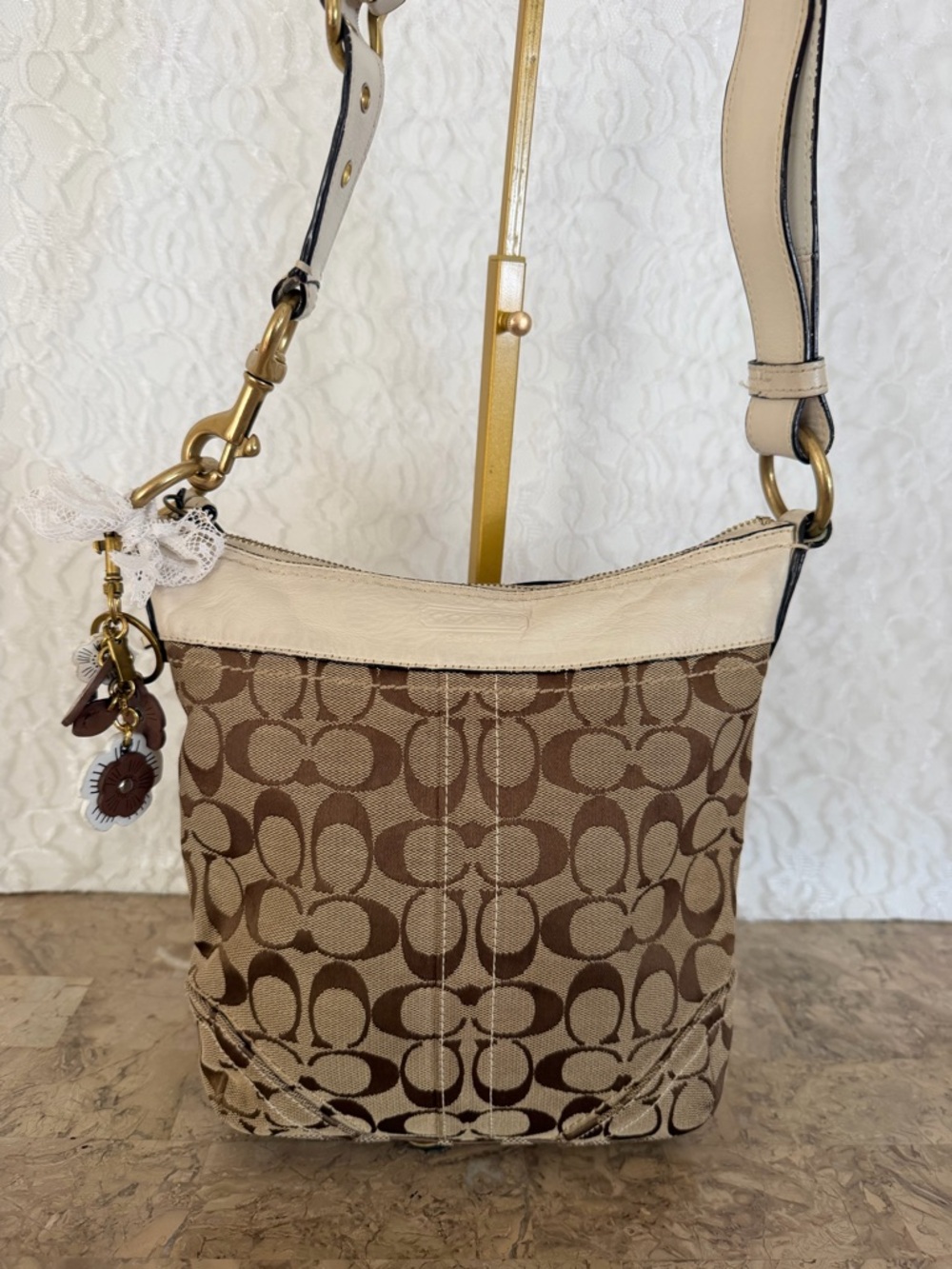 Coach Brown/Cream Signature Canvas Crossbody Bag